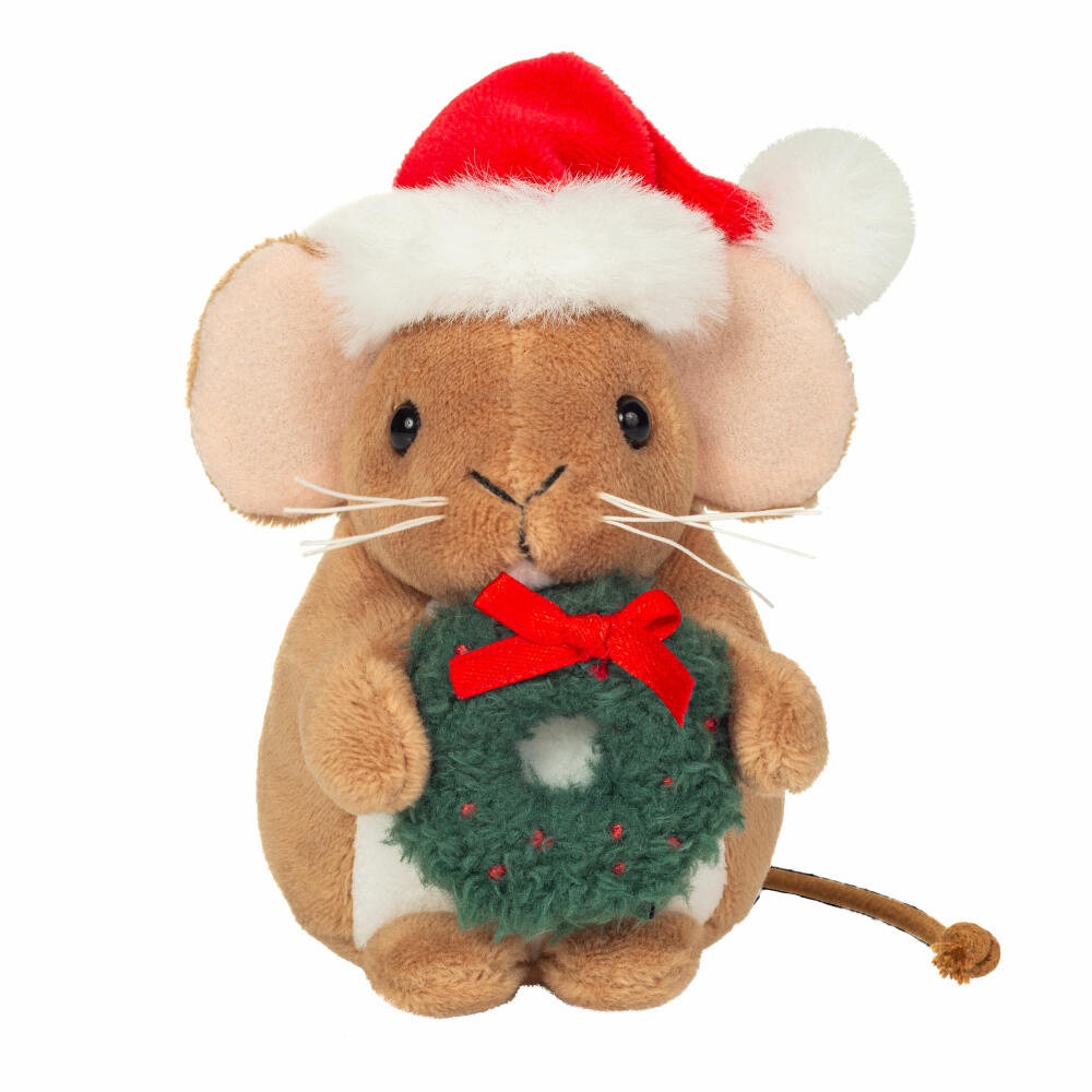 Teddy Hermann Weihnachtsmaus mit Kranz, Kuscheltier, Stofftier, Plüschtier, 11 cm, 946175