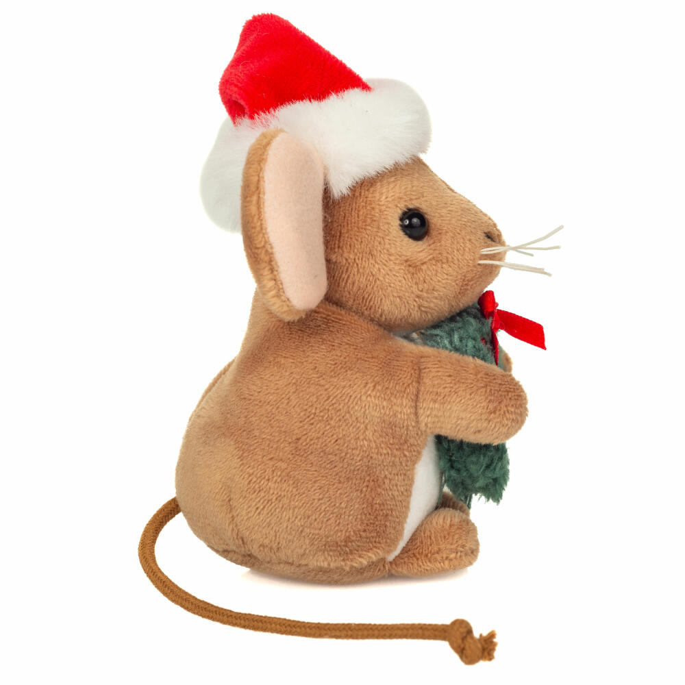 Teddy Hermann Weihnachtsmaus mit Kranz, Kuscheltier, Stofftier, Plüschtier, 11 cm, 946175