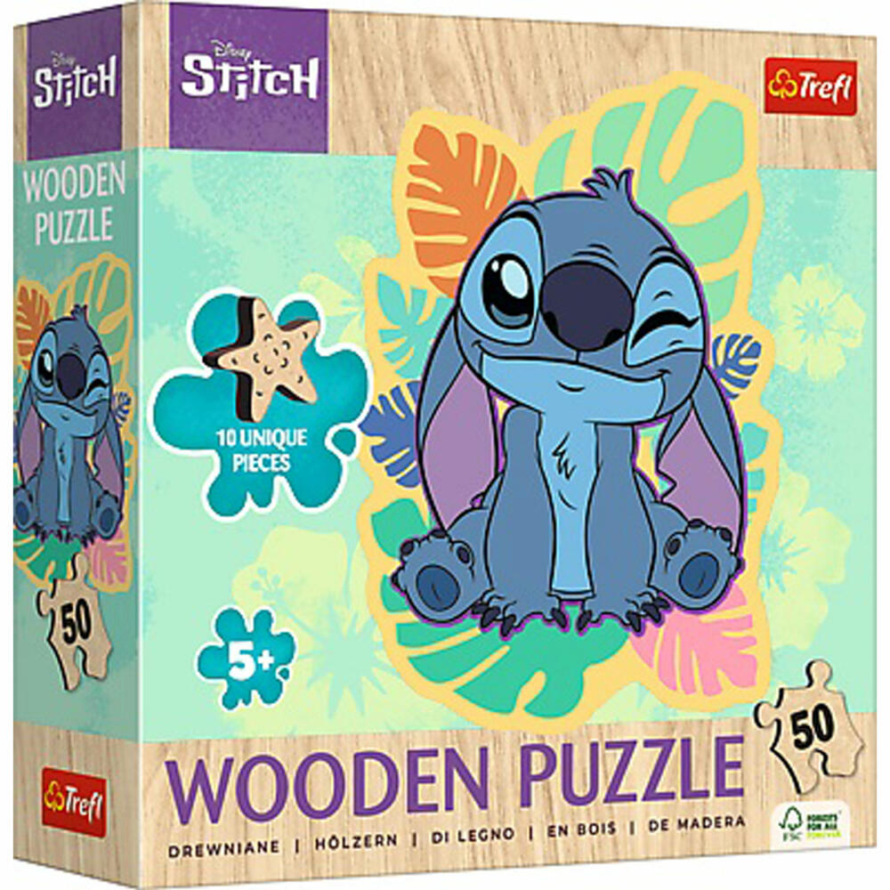 Trefl Holz Puzzle Junior - Lilo & Stitch, Kinderpuzzle, Kinder, 50 Teile, 20281