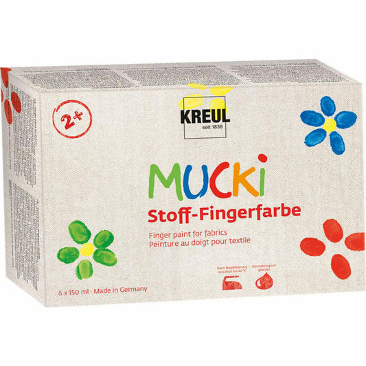Hobby Line MUCKI Stoff-Fingerfarbe 6er Set 150 ml, 28420