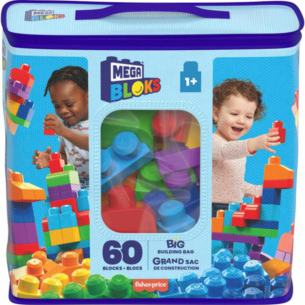 Mattel Mega Bloks Building Block Bag Medium, 60 Pieces, Building Blocks, Construction Toy, DCH55