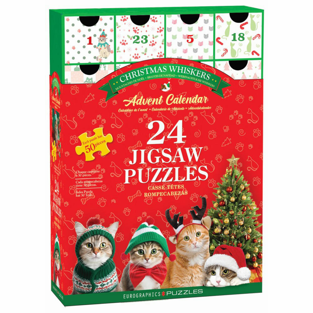 Eurographics Puzzle Adventskalender - Christmas Whiskers, Katzen, 24 x 50 Teile, 8924-5922