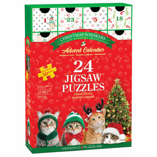 Eurographics Puzzle Adventskalender - Christmas Whiskers, Katzen, 24 x 50 Teile, 8924-5922