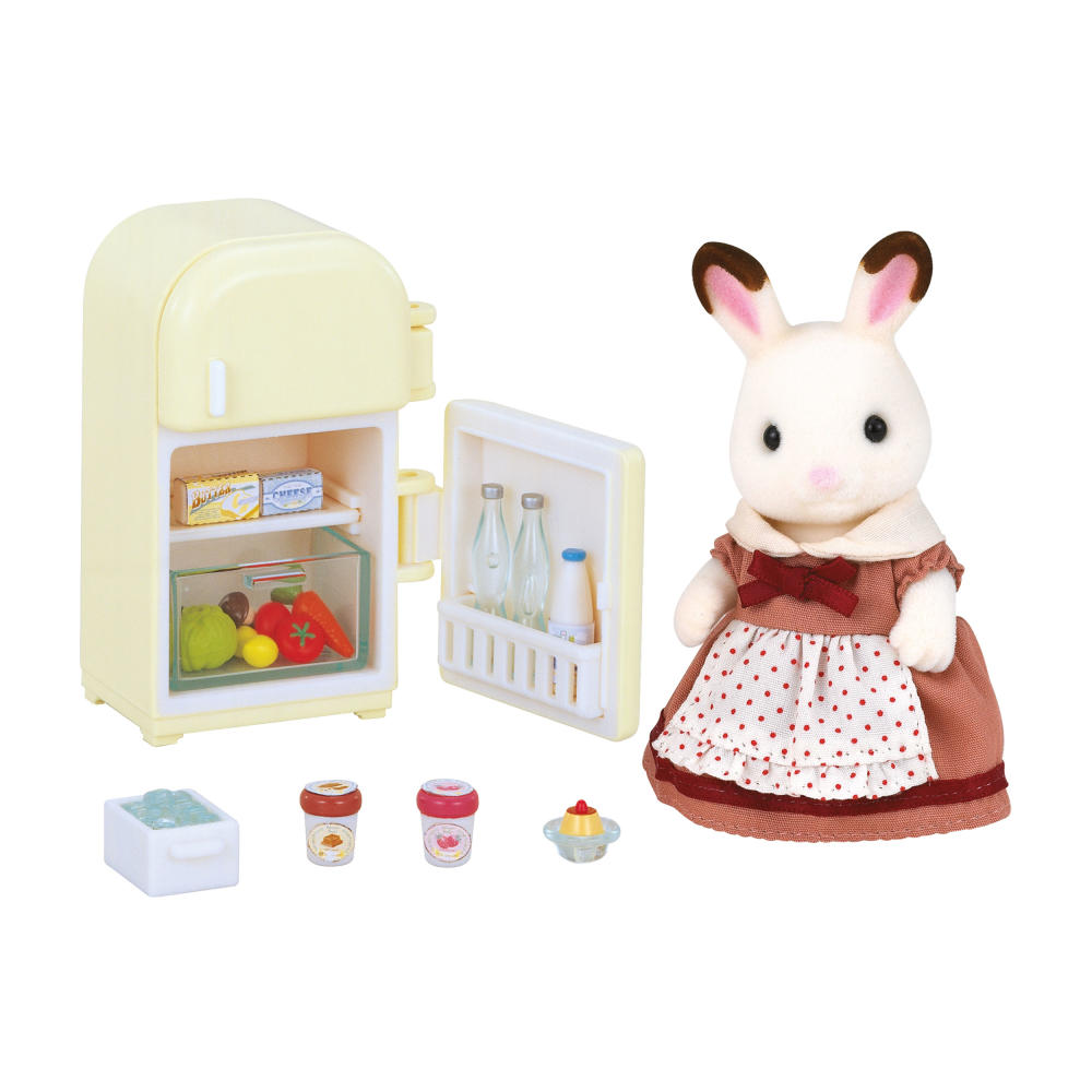 Sylvanian Families Chocolate Bunny Mother Flora with Refrigerator, Spoon Family, Mom, Rabbit, Figure, 2202