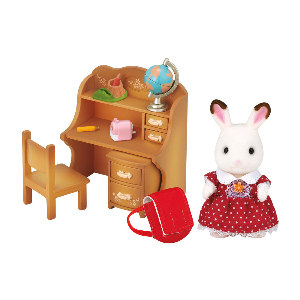 Sylvanian Families Chocolate Bunny Sister Laura with Desk, Spoon Family, Workplace, Rabbit, Figure, 2204