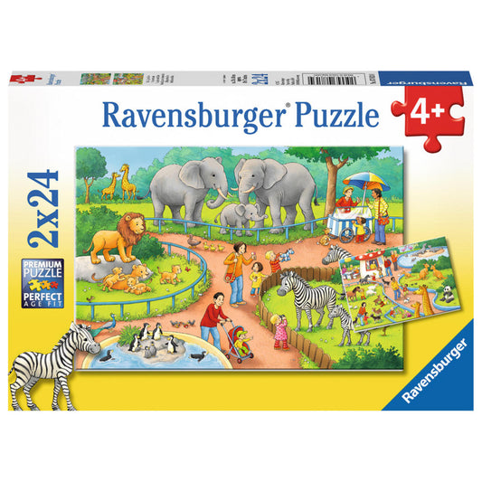 Ravensburger Puzzle A Day at the Zoo, Children's Puzzle, Puzzle Game, Children's Game, Puzzle Game, Including Mini-Poster, 2 x 24 Pieces, 07813 4