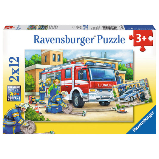 Ravensburger Puzzle Police and Fire Brigade, Children's Puzzle, Laying Game, Children's Game, Puzzle Game, Including Mini Poster, 12 Pieces, 07574 4
