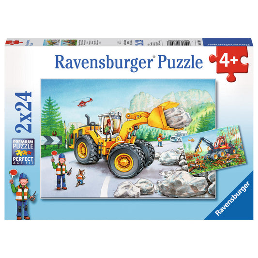 Ravensburger Puzzle Excavator and Forest Tractor, Children's Puzzle, Laying Game, Children's Game, Puzzle Game, Including Mini Poster, 2 x 24 Pieces, 07802 8