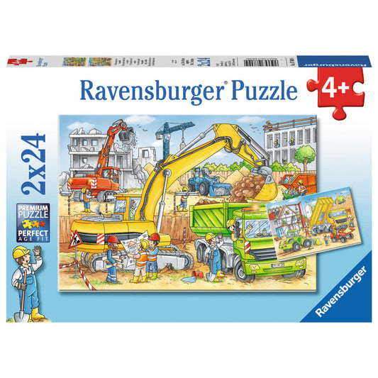 Ravensburger Puzzle Lots to do on the construction site, children's puzzle, laying game, children's game, puzzle game, including mini poster, 2 x 24 pieces, 07800 4