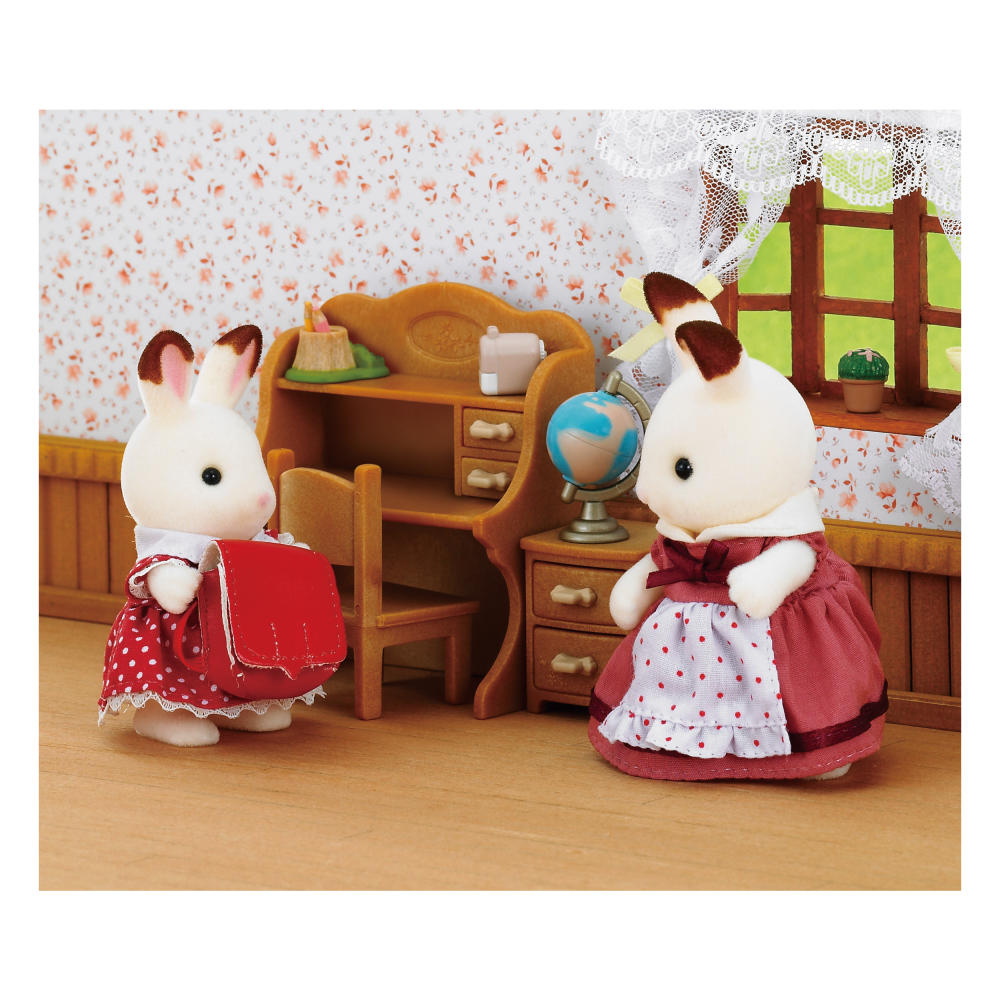 Sylvanian Families Chocolate Bunny Sister Laura with Desk, Spoon Family, Workplace, Rabbit, Figure, 2204