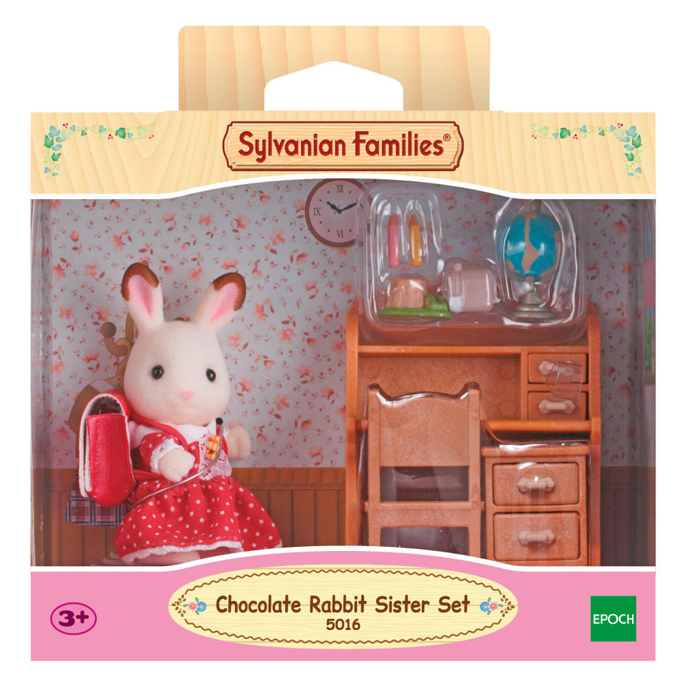 Sylvanian Families Chocolate Bunny Sister Laura with Desk, Spoon Family, Workplace, Rabbit, Figure, 2204