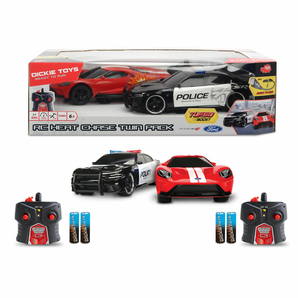 Dickie Toys RC Twin Pack, 2er Set, Ferngesteuertes Auto, RC-Auto, Spielzeugauto, Rennauto, 251109002