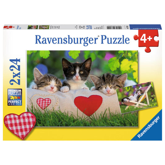 Ravensburger Puzzle Sleepy Kittens, Children's Puzzle, Laying Game, Children's Game, Puzzle Game, Includes Mini Poster, 2 x 24 Pieces, 07801 1